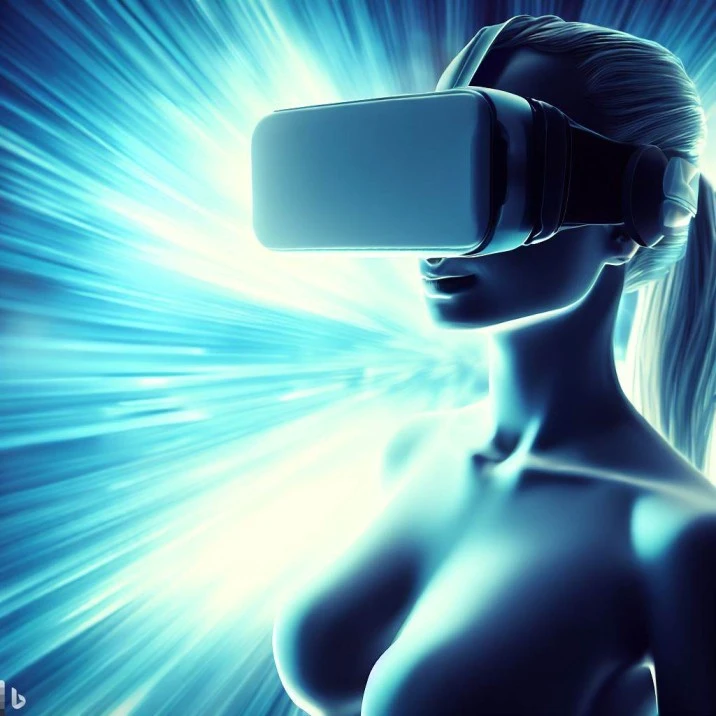 A Women wears a VR headsets